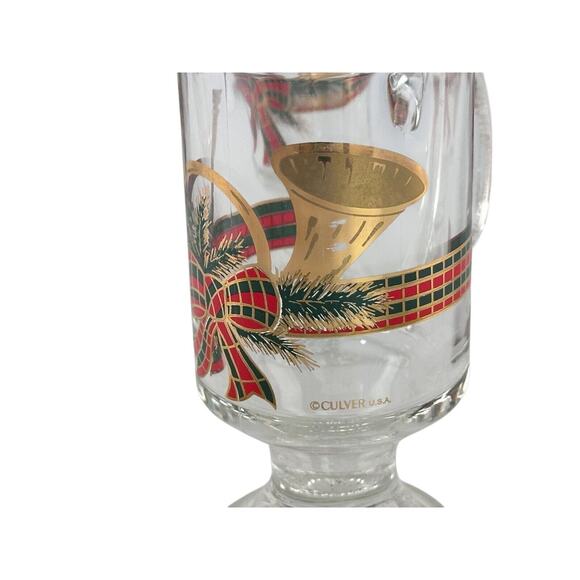 Vintage Culver Footed Irish Coffee Mugs Christmas Gold & Red Horn Set Of 4 - Picture 14 of 16